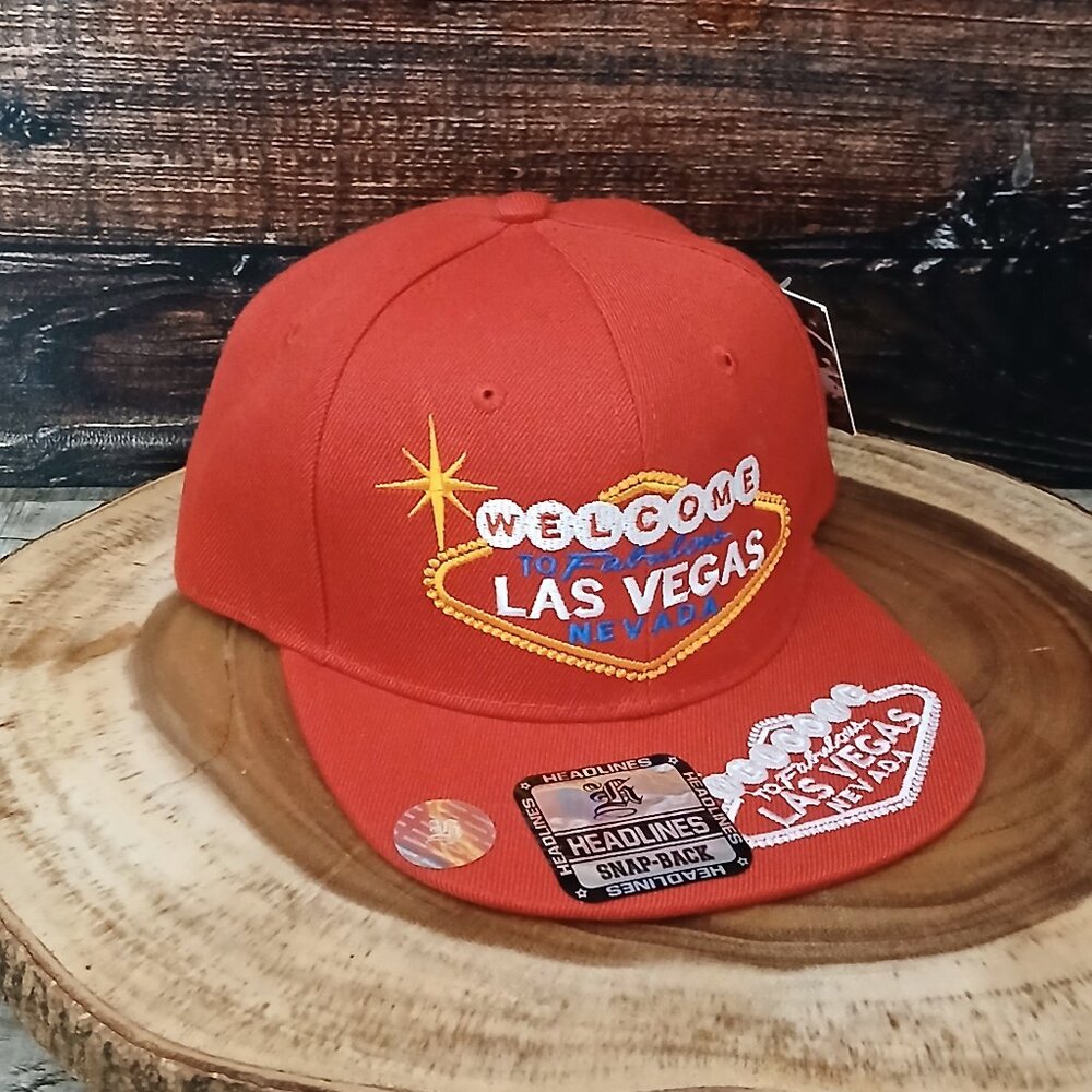 NWT Headlines Trucker Cap Hat Welcome To Las Vegas Adjustable Snap Back Red